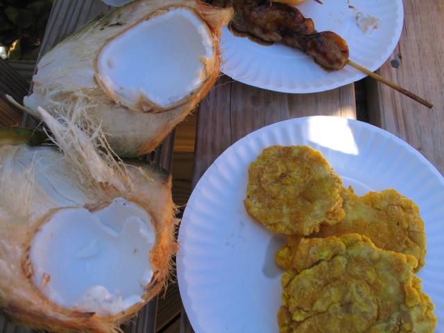 Fresh coconut and fried plantains